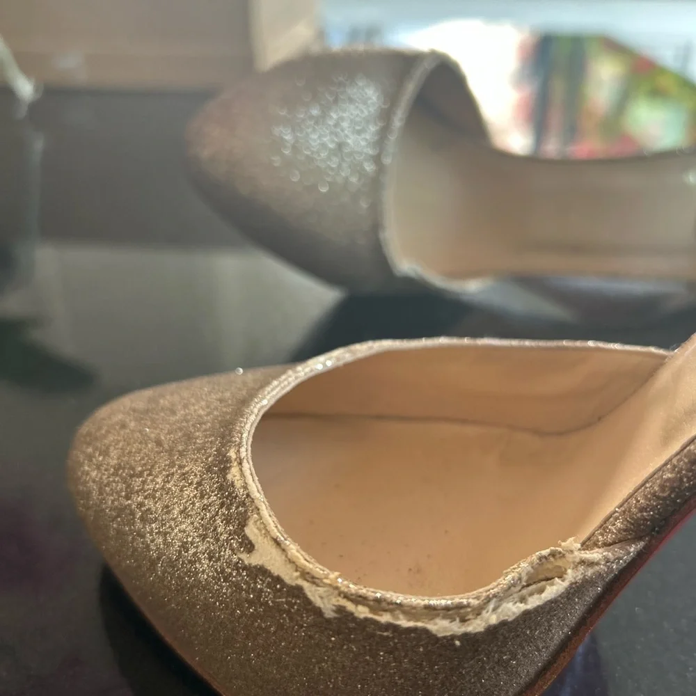 Christian Louboutin Paris Gold Glitter Strap Heels. 5” heals size 39 (9 US) - Picture 9 of 16